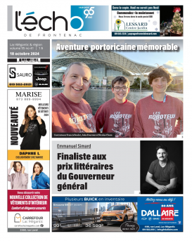 Volume 95 no 41 - 18 octobre 2024 : L'Écho de Frontenac : Journal en ligne