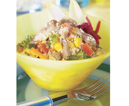 Recettes : Salade tiède de poulet et couscous à la mexicaine